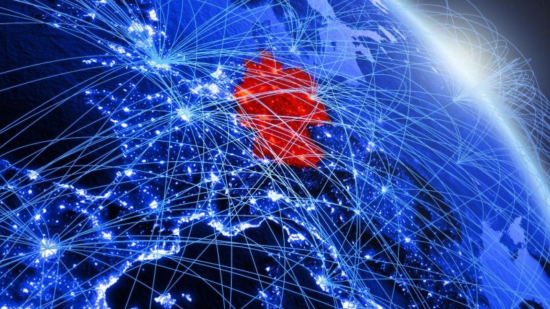 Das Bild zeigt einen Teil der stark vernetzten Europakarte, in der Deutschland in Rot hervorgehoben ist.