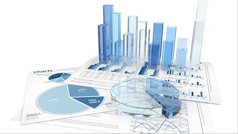 Bild zeigt auf weißem Hintergrund verschiedene Säulen in unterschiedlichen Blautönen um Statistiken zu veranschaulichen.