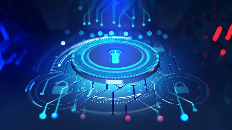 Dunkelblauer Hintergrund mit einem kreisförmigen hellblauem Schloss in der Mitte