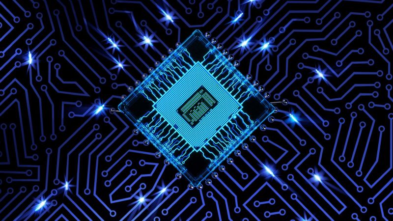 Mikrochip auf blauem Hintergrund