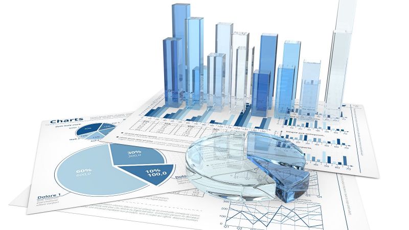 verschiedene Diagramme in unterschiedlichen Blautönen, Statistiken