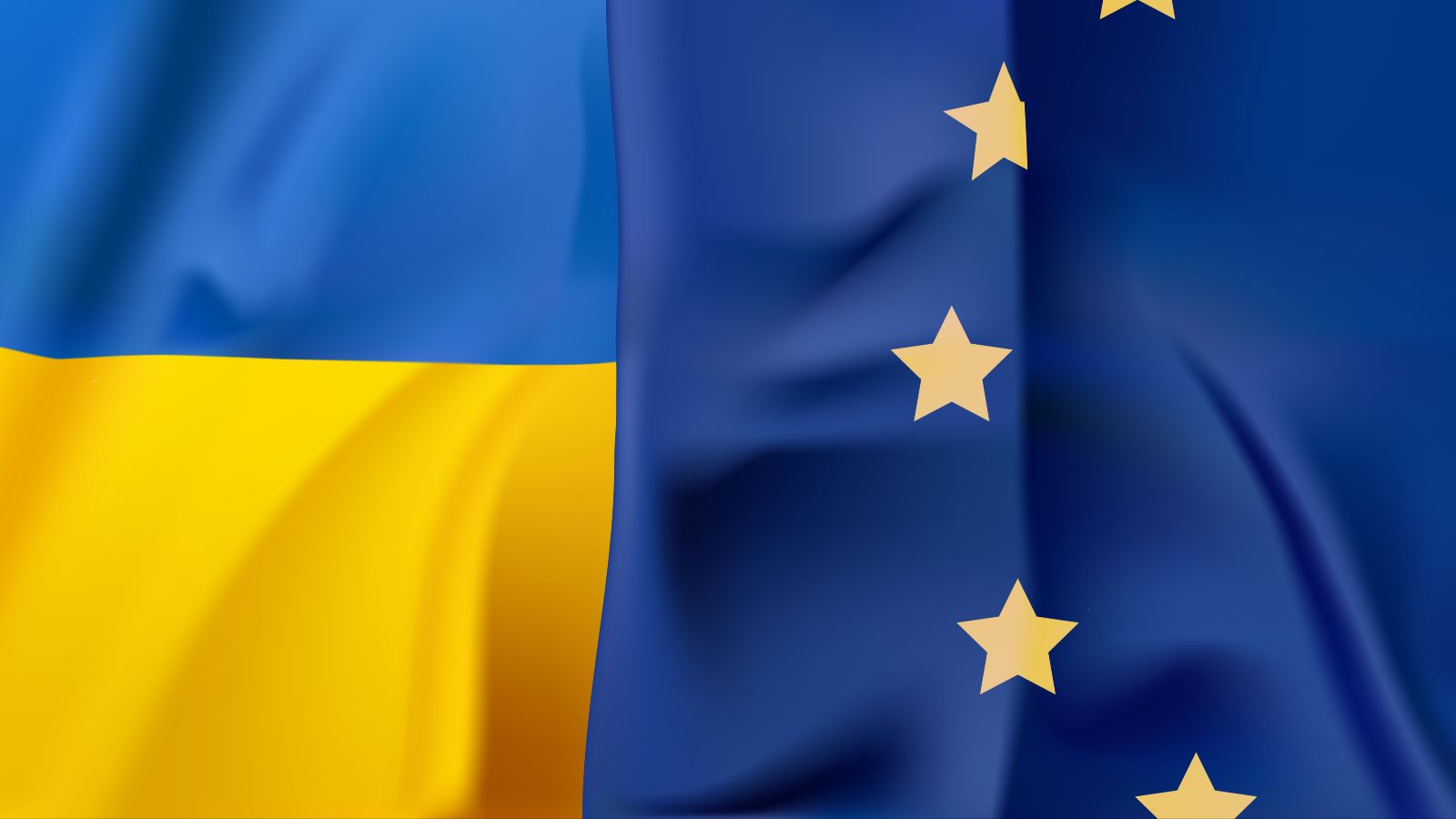 Ukrainische und Europäische Flagge nebeneinander 