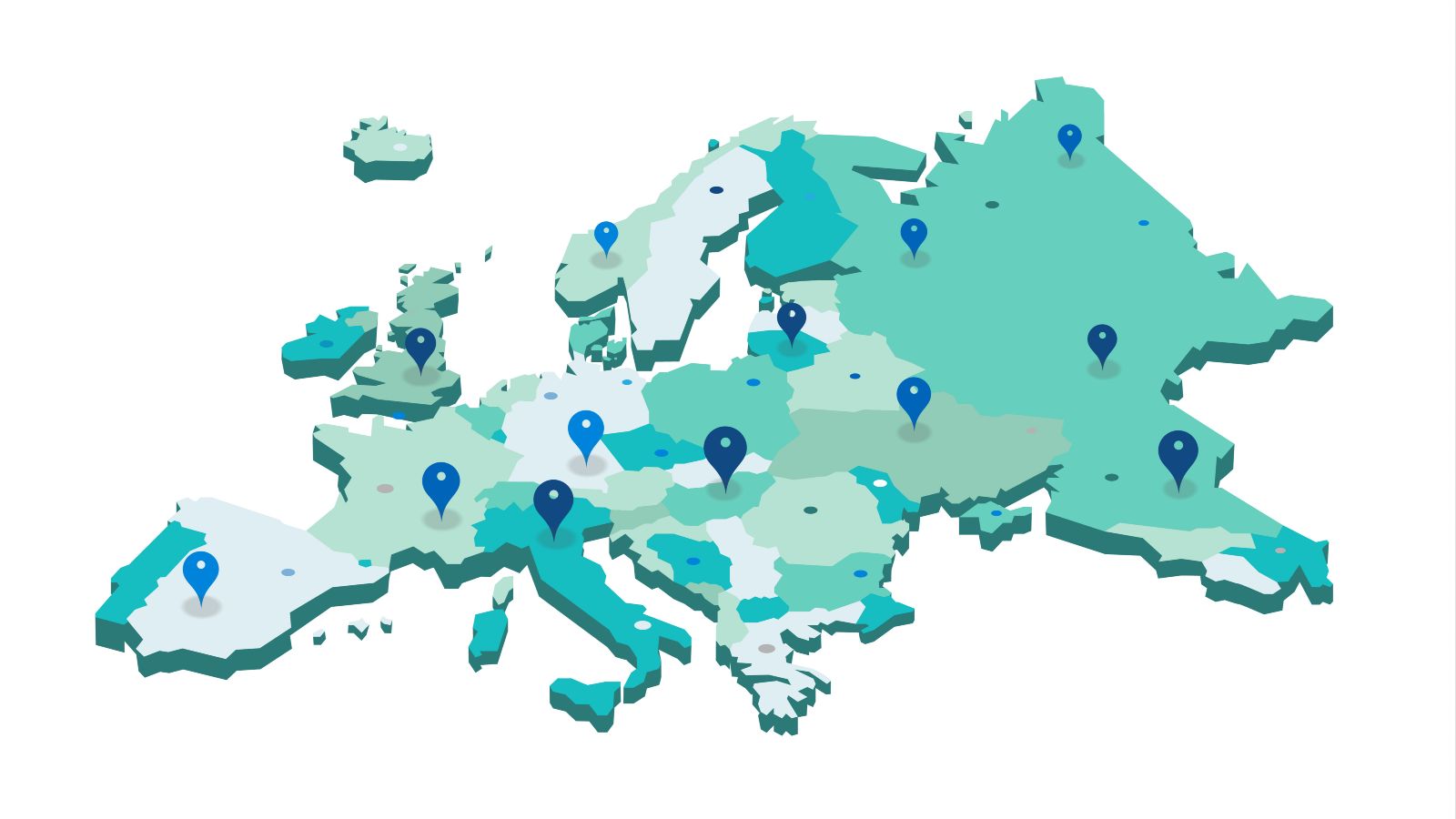 Das Bild zeigt eine skizzenhafte Europakarte mit Punkten, die mit Reißzwecken markiert sind.