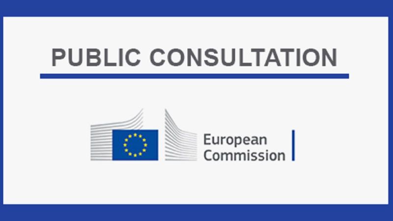Das Bild zeigt das Logo der Europäischen Kommission mit der Überschrift Public Consultation